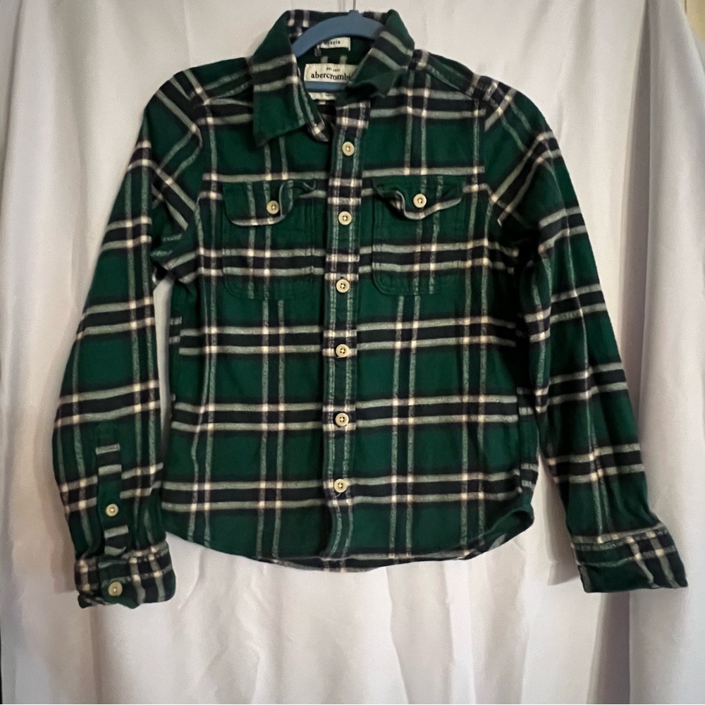 Kids Abercrombie Muscle Green Flannel Size Large